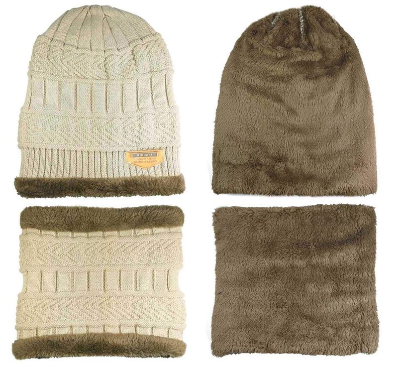HINDAWI Slouchy Beanie Scarf Gloves Set for Women Men Winter Hat Warm Skull Cap Scarves Touch Screen Mittens - Image 3